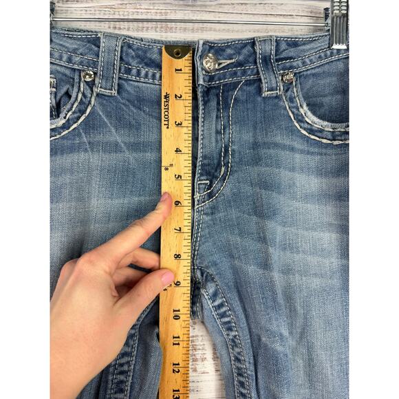 Miss Me Bootcut Jeans Light Wash Mid Rise Y2K Stretch Bedazzled Rhinestones 33 - Picture 6 of 12